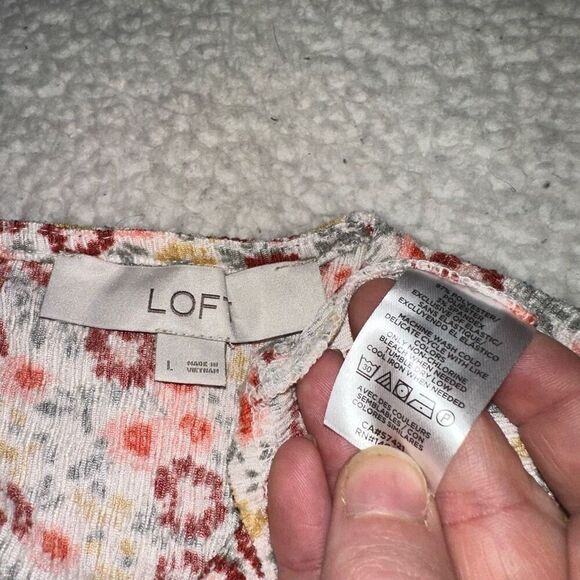 LOFT Women’s Floral Ruffle Boho Long Sleeve Flow Shirt Size Large - Picture 7 of 11